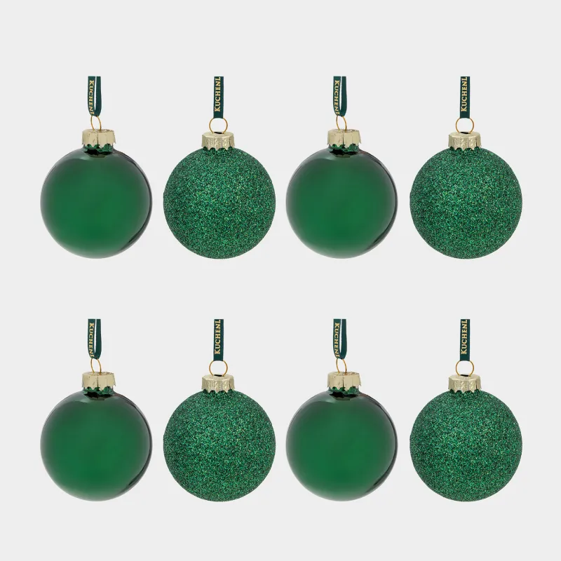 Набор елочных игрушек, 4 см, 8 шт, стекло, зеленый, Шар, Ball sparkle