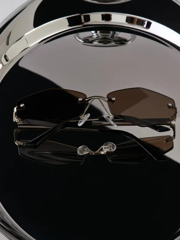Очки солнцезащитные, сталь/пластик, безободковые, шестиугольные, серебристо-коричневые, Geometric, image-3