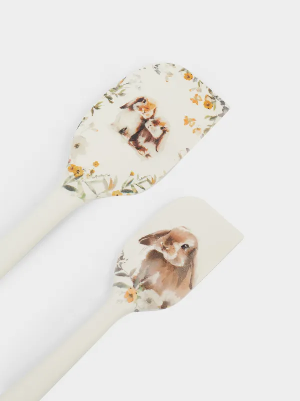 Қалақша, 2 дана, силикон, сүт түстес, Гүлдері бар қояндар, Natural Easter, image-2