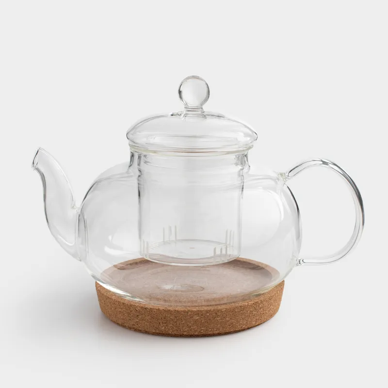 Шай демдейтін шайнек, 800 мл, тұғырда, шыны Б/тығын, Clear cork