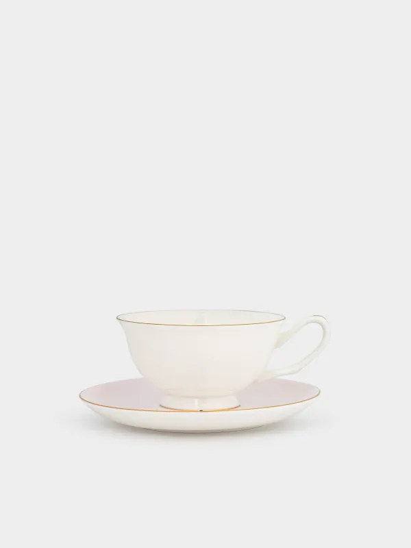 Шай жұбы, 1 адам, 2 зат, 220 мл, фарфор F, күлгін, алтын жиегі бар, Гүл, Bloome, image-0