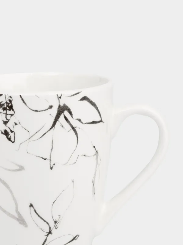 Кружка, 350 мл, 2 шт, фарфор P, белая, Силуэтные цветы, Silhouette flowers, image-3