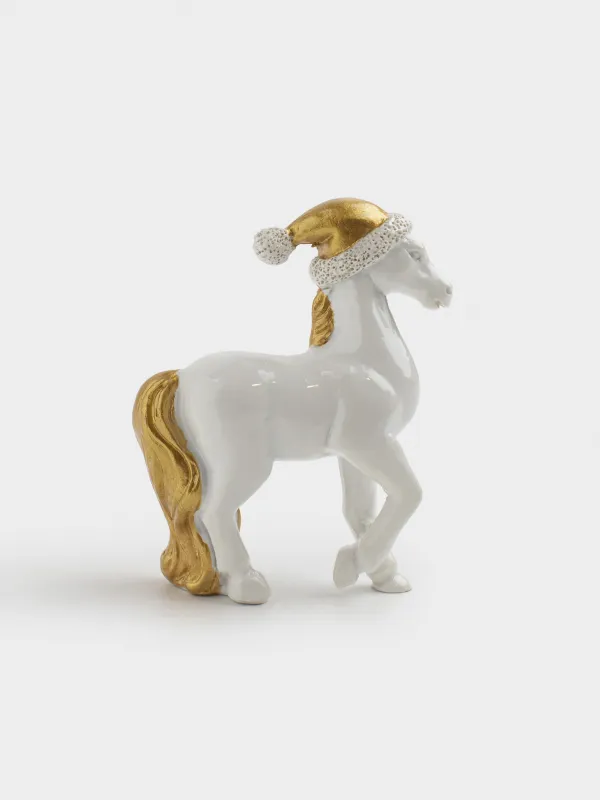 Мүсінше, 8 см, полирезин, алтын түстес ақ, Қалпақ киген жылқы, Horse white, image-0