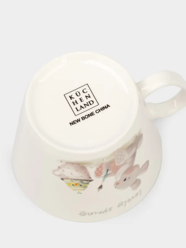 Саптыаяқ, балаларға арналған, 280 мл, фарфор N, ақ, алтын жиегі бар, Қоян және балапан, Easter Kids, image-3