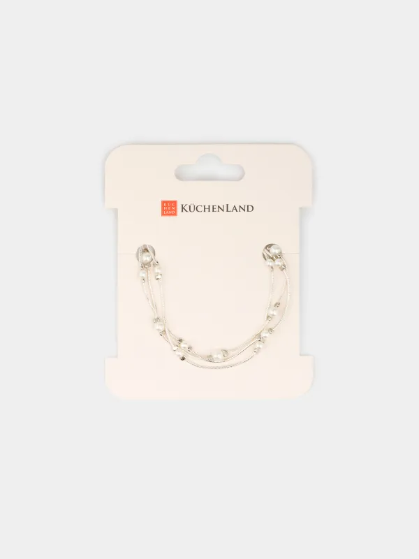 Білезік, 18 см, үштік, металл / пластик, күміс, моншақтар, Pearl, image-4