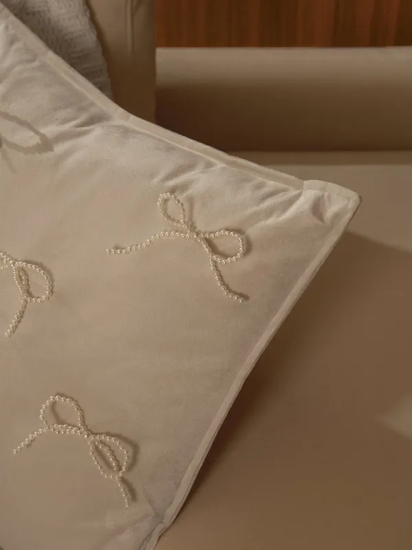 Сәндік жастық, 45х45 см, барқыт/моншақ, сұр, Бантик, Pearl bow, image-4