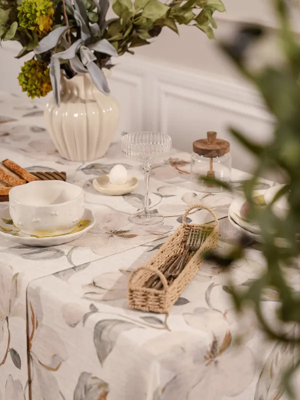 Үстел төсеніші, 40х160 см, полиэстер/зығыр, сүт түстес сары, Гүлдер, Flowery flax, image-6