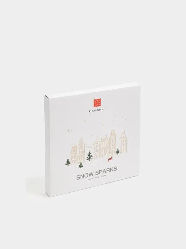 Тарелка обеденная, 27 см, фарфор N, молочно-золотистая, Домики и лошадь, Snow sparks, image-6