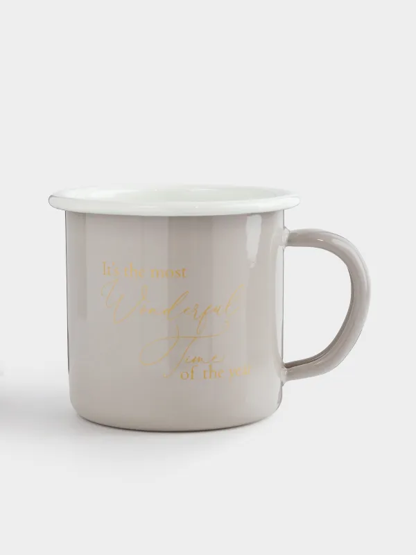 Кружка, 360 мл, металл эмалированный, бежевая, Wonderful Time, Autumn enamel, image-0