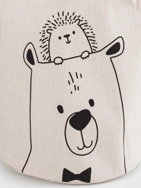 Сақтау сөмкесі, 35х40 см, тұтқалары бар, мақта/полиэстер, дөңгелек, сүт түстес, Аю және кірпі, Funny world, image-3