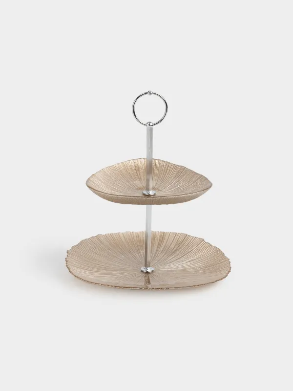Подставка для пирожных, 16х21/24 см, 2 яруса, стекло/металл, шампань, Angle, image-0
