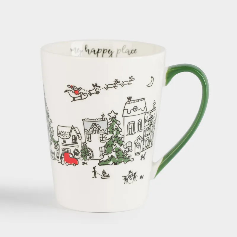 Саптыаяқ, 420 мл, фарфор N, ақ және жасыл, Мерекелік қала, Christmas city