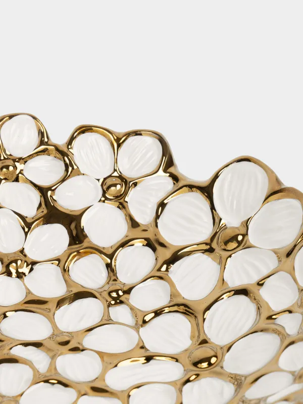 Ыдыс, 20х6 см, керамика, ақ және алтын, Гүлдер, Bloome, image-3