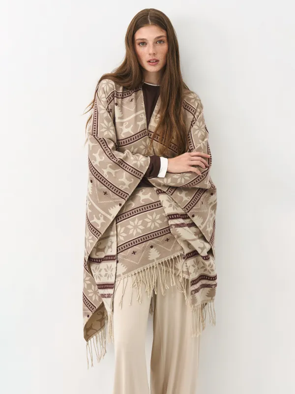 Пончо, 135х185 см, шашағы бар, полиэстер, сарғылт-қоңыр, Өрнектер, Poncho, image-1