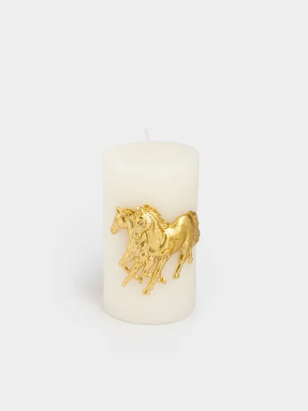 Шам, 6х10 см, цилиндрлік, сүт түстес, Алтын түсті жылқылар, Horse gold, image-0