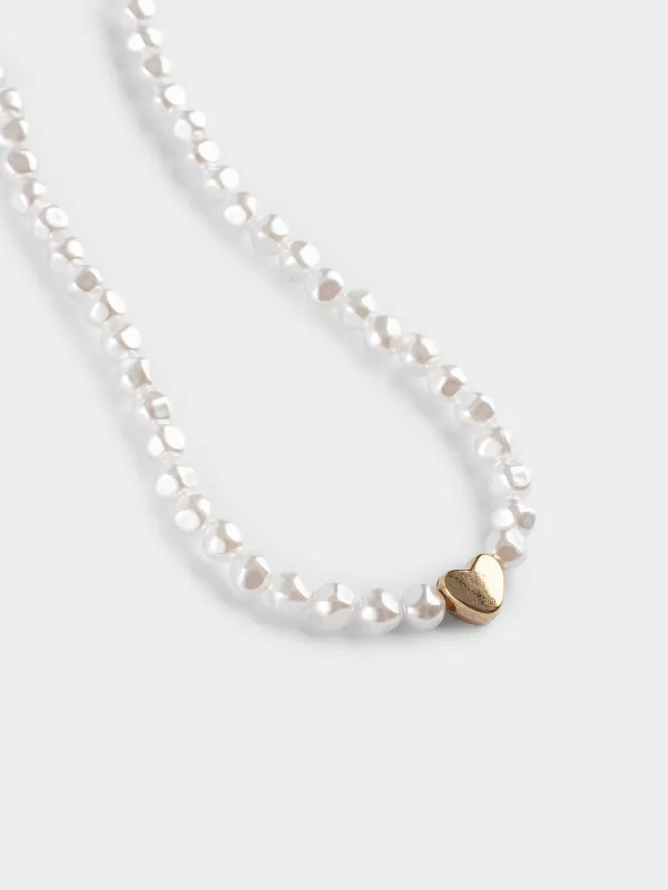 Чокер, 50 см, пластик, бело-золотистый, Сердце, Pearl heart, image-1