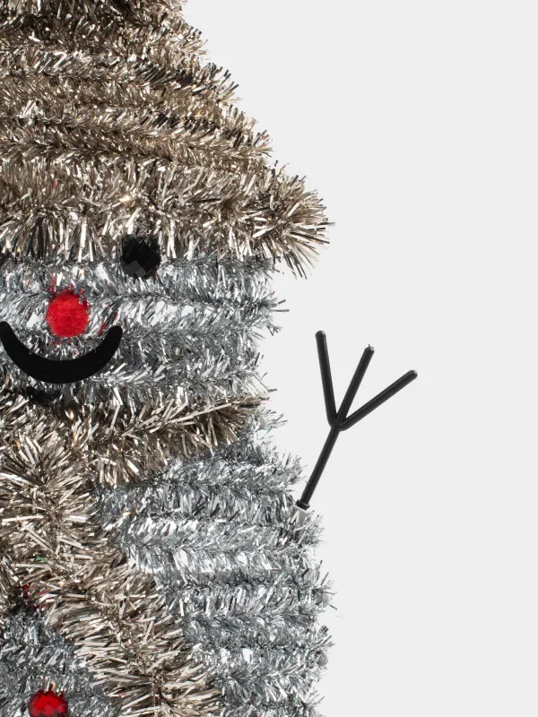 Украшение декоративное, 35 см, подвесное, мишура/пластик, серебристое, Снеговик, Tinsel decor, image-1