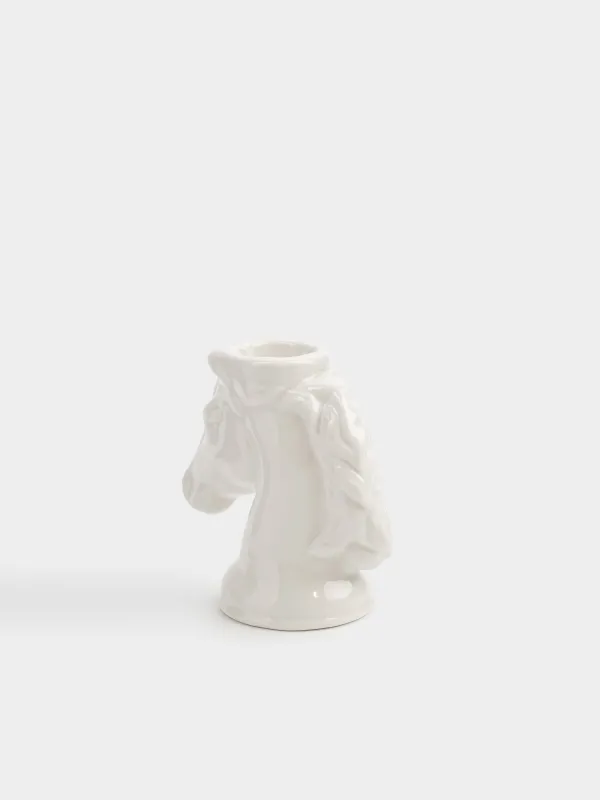 Шам ұстағыш, 9 см, жіңішке шамға арналған, керамика, сүт түстес, Жылқының басы, Horse white, image-2