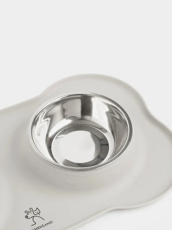 Миска для животных, 44х26 см, 370 мл, двойная, на подставке, сталь/силикон, серая, Favorite pet, image-4