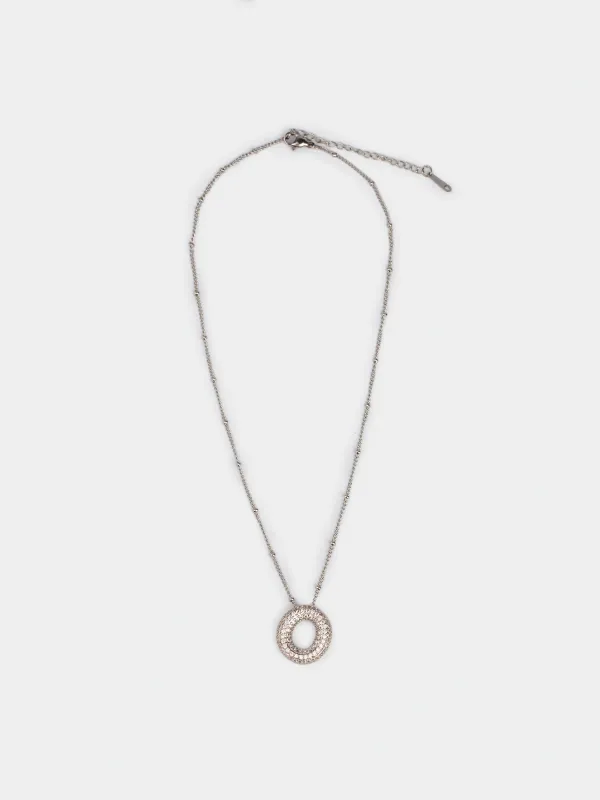 Шынжыр, 49 см, аспасы бар, металл/страздар, күміс, Сақина, Jewelry, image-0