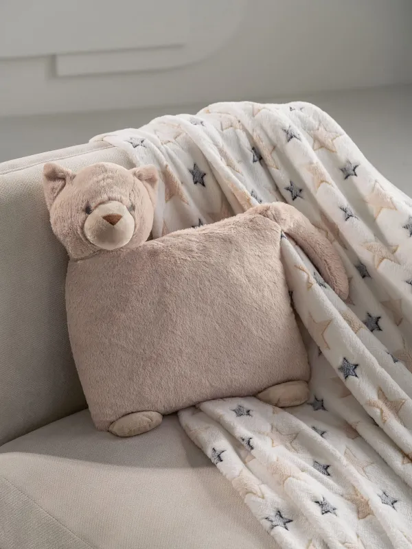 Плед с подушкой, 130х150 см, флис/плюш, бежевый, Кот, Plush animals, image-4