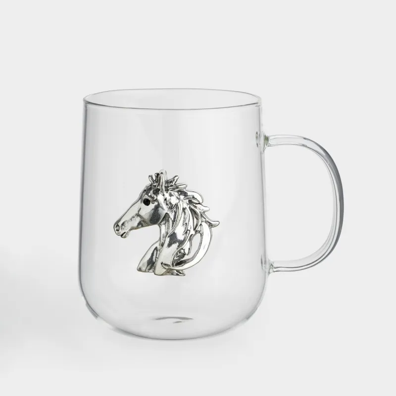 Кружка, 580 мл, стекло Б/металл, Серебристая лошадь, Lux elements