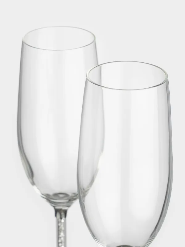 Шампан бокалы, 190 мл, 2 дана, шыны/страздар, Күміс кристалдар, Diamond, image-2