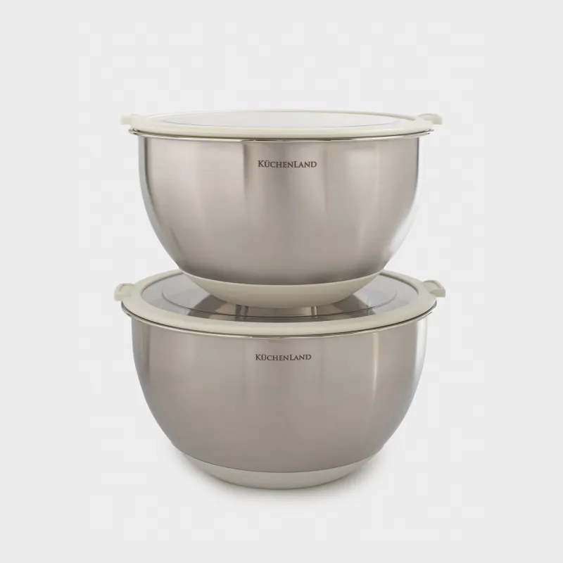 Тегеш, 2/3 л, 2 дана, қақпағы бар, түбі сырғуға қарсы, болат/пластик, сарғыш, Terra new