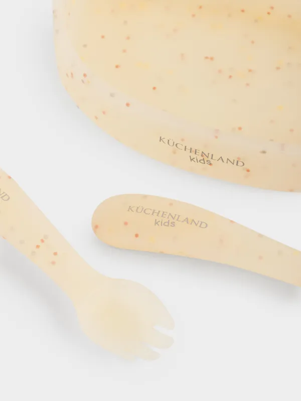 Ыдыс-аяқ жинағы, балаларға арналған, 1 адам, 3 зат, силикон, сары, Kiddy sparkle, image-2