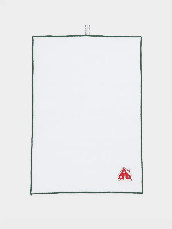 Ас үй сүлгісі, 40х60 см, мақта, ақ, жасыл жиегі бар, Үй мен шырша, Forest house, image-0