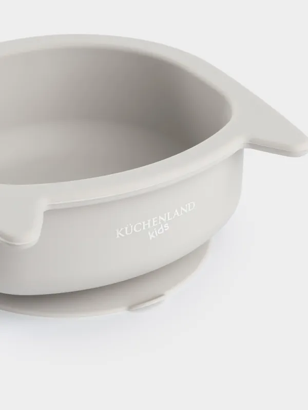 Сорпа тәрелкесі, балаларға арналған, 13х5 см, сорғышы бар, силикон, сұр, Мысық, Kiddy, image-7