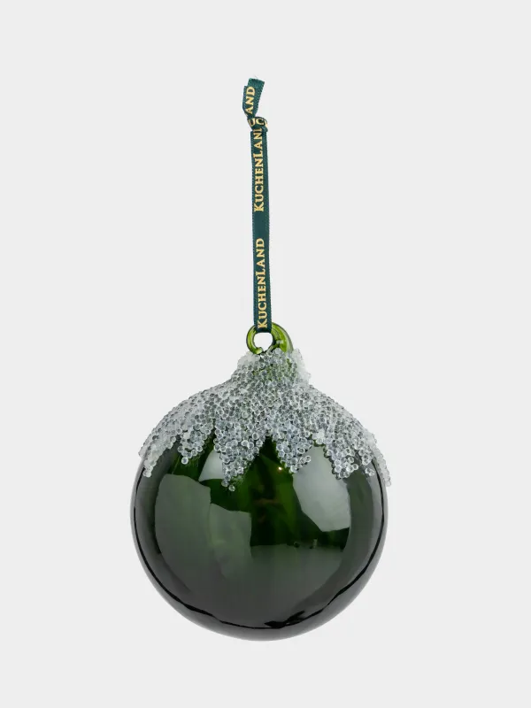 Игрушка елочная, 8 см, стекло, зеленая, Шар с изморозью, Ball sparkle, image-1