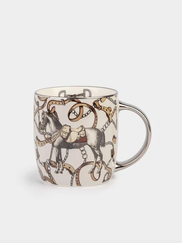 Кружка, 380 мл, фарфор N, серо-серебристая, Лошадь, Horse silver, image-0