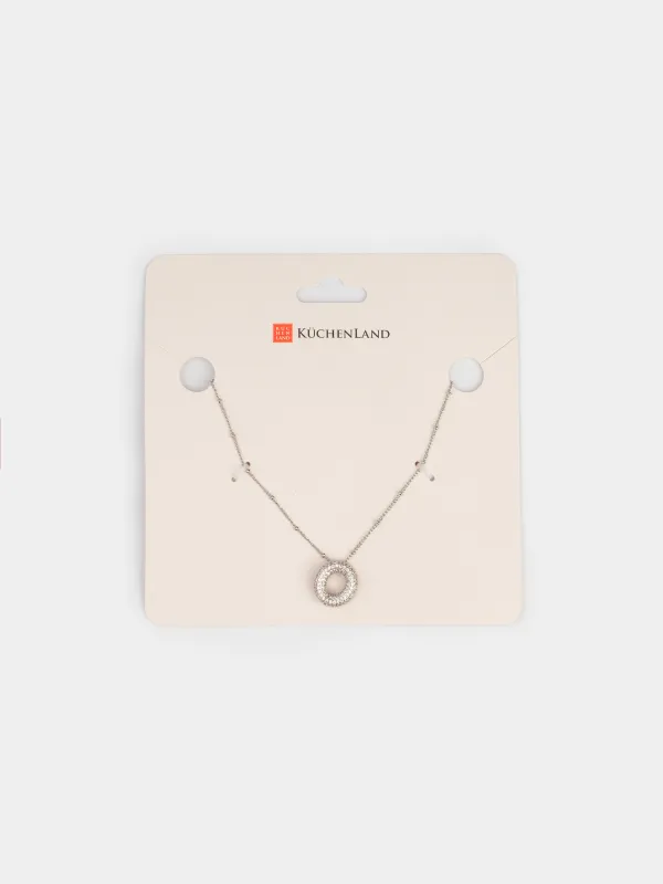 Цепочка, 49 см, с подвеской, металл/стразы, серебристая, Кольцо, Jewelry, image-3