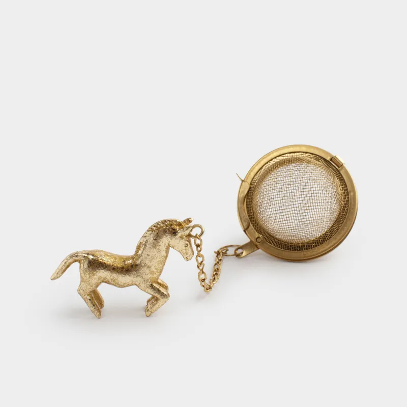 Шай қайнатуға арналған елеуіш, 18 см, болат/полирезин, күміс, Алтын жылқы, Horse gold