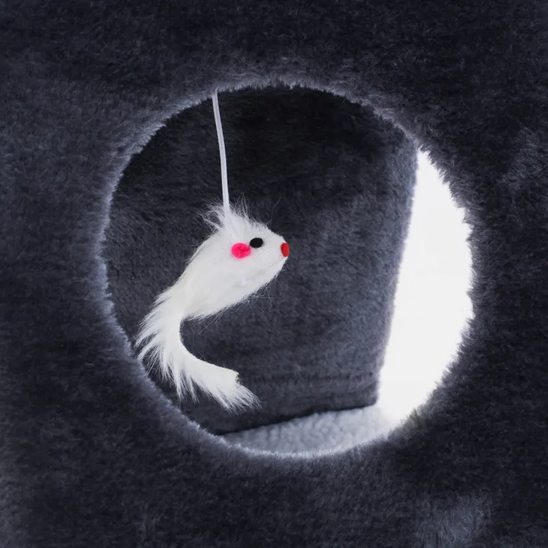 Когтеточка-домик для кошки, 42х44 см, с игрушкой, складная, полиэстер, серая, Favorite pet, image-3