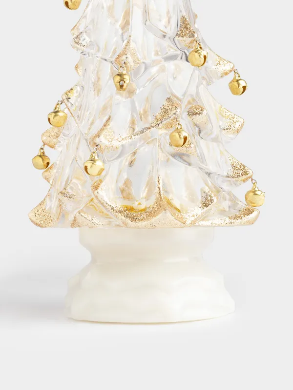 Мүсінше, жарықтандырылған, 32 см, акрил, ақ және алтын түстес, Ұшатын қары бар шырша, Golden style, image-2