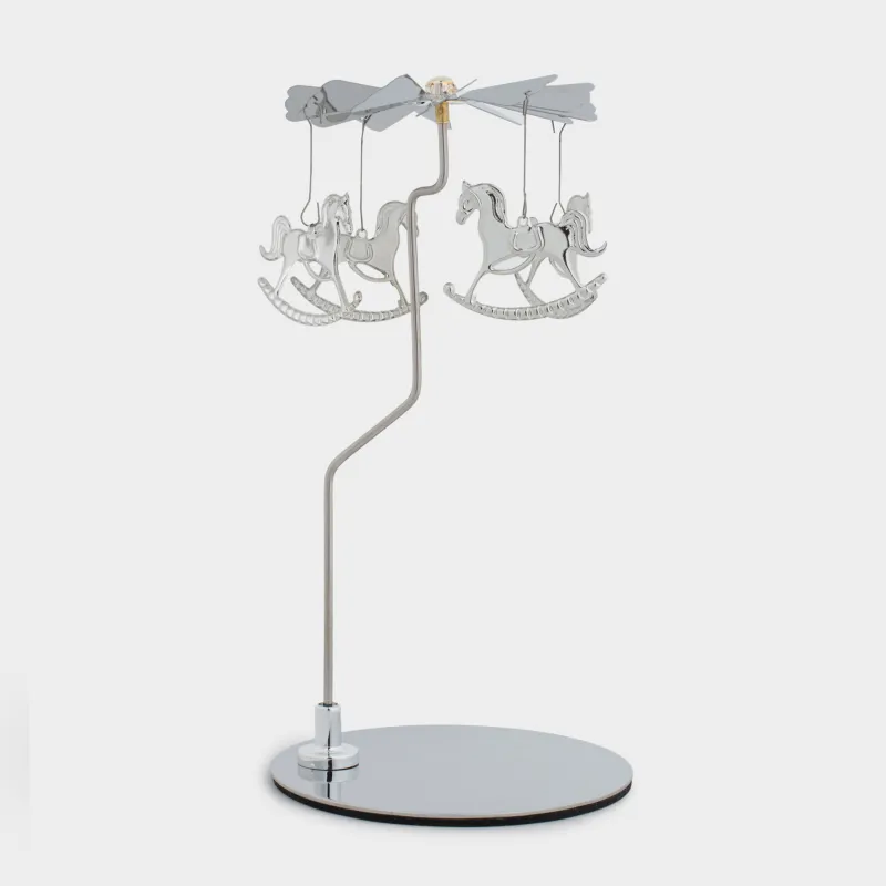 Подставка под свечу, 18 см, металл, круглая, серебристая, Лошадки, Fantastic