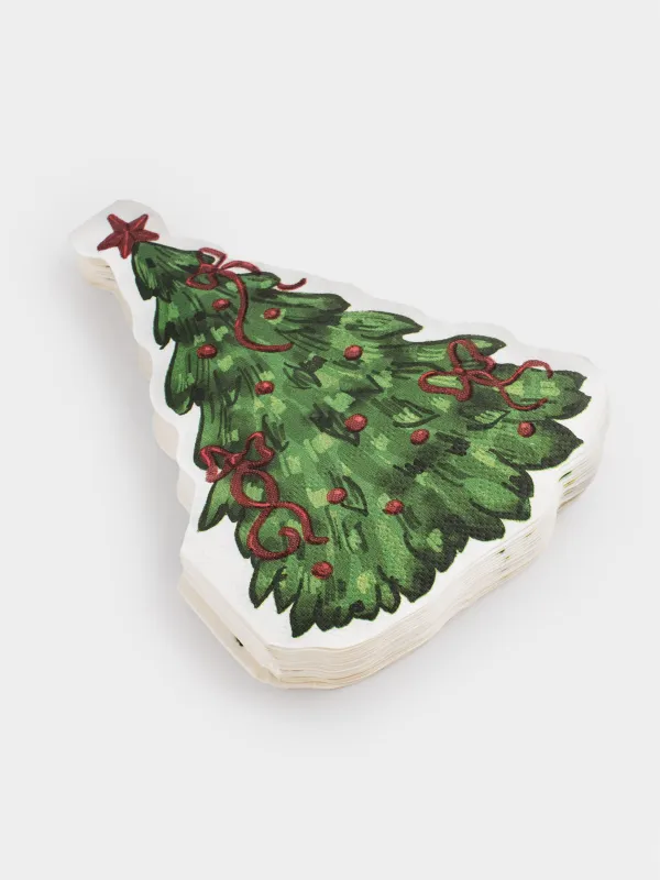 Салфетки бумажные, 20х30 см, 20 шт, фигурные, белые, Ель со звездой, Christmas traditions, image-1