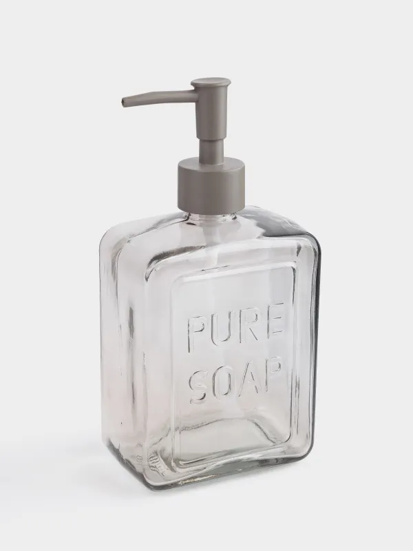 Сұйық сабын мөлшерлегіші, 570 мл, шыны/пластик, сұр-қоңыр, Pure soap, Title color, image-1