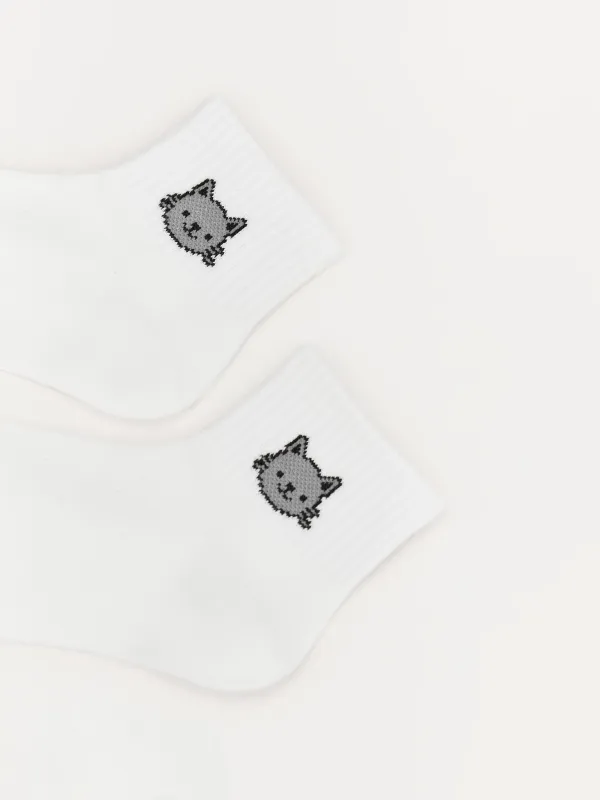 Балалар шұлықтары, өлшемі 23-26, мақта/полиэстер, ақ, Мысық, Lucky, image-1