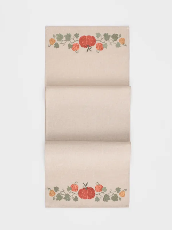 Дорожка настольная, 40х160 см, полиэстер, бежевая, Тыквы, Colorful gourds, image-0