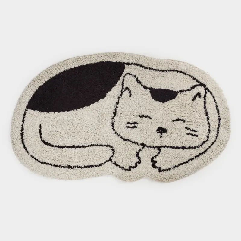 Коврик, 100х61 см, хлопок, бежево-черный, Кот, Cat
