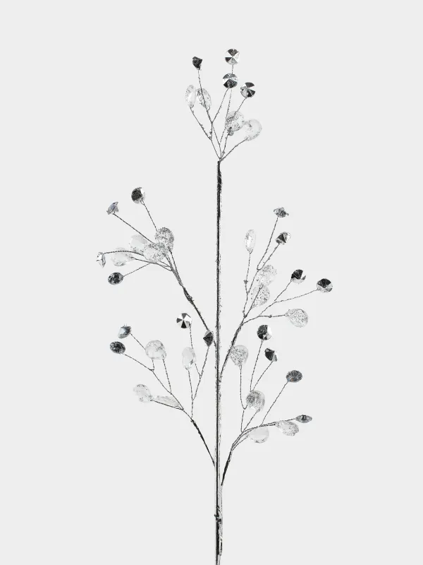 Ветка декоративная, 60 см, акрил/металл, серебристая, Кристаллы, Crystal decor, image-1