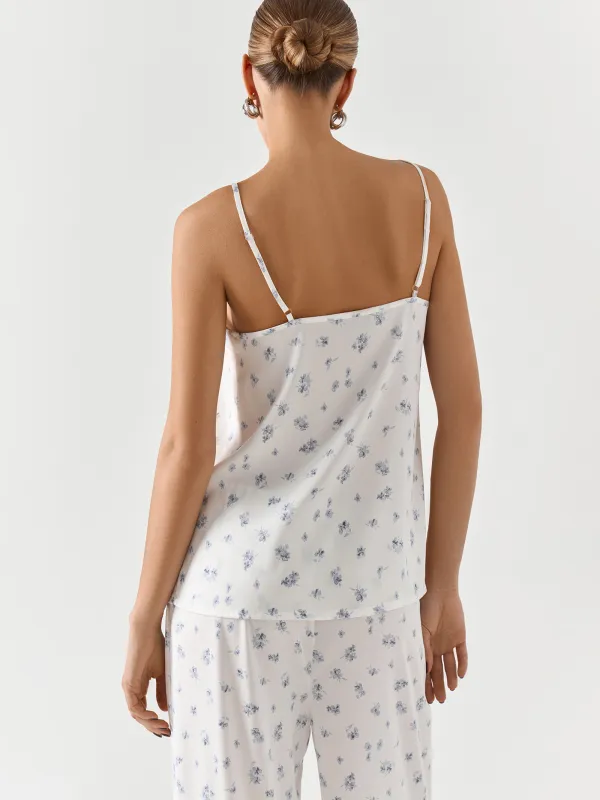 Әйелдерге арналған топ, үйге арналған, өлшемі М, белдіктері бар, полиэстер, көк және ақ, Гүлдер, Tesia, image-4