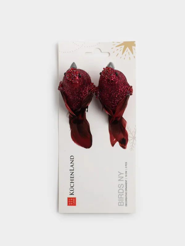 Украшение декоративное, 10 см, 2 шт, на клипсе, пенопласт/перо, красное, Птица, Birds NY, image-4