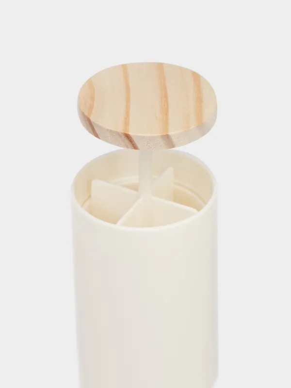 Контейнер для ватных палочек, 12 см, пластик/дерево, белый, White style, image-2