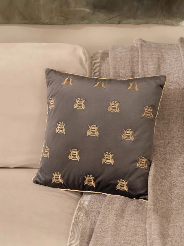 Сәндік жастық, 45х45, барқыт, сұр, Аралар, Honey, image-4