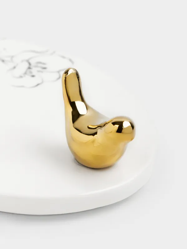 Подставка под кружку, 13 см, круглая, керамика/пробка, белая, Птичка, Paradise garden, image-3