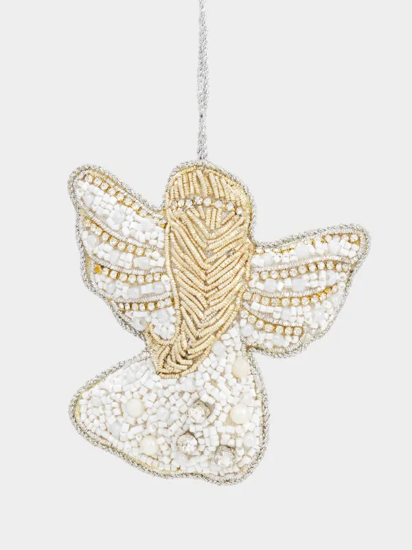 Шырша ойыншығы, 10 см, моншақ/полифилл, ақ және алтын, Періште, Beads figure, image-0